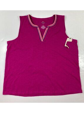 St. Johns Bay Womens Sleeveless Fuchsia Pink V-Neck Tank Top Size XL